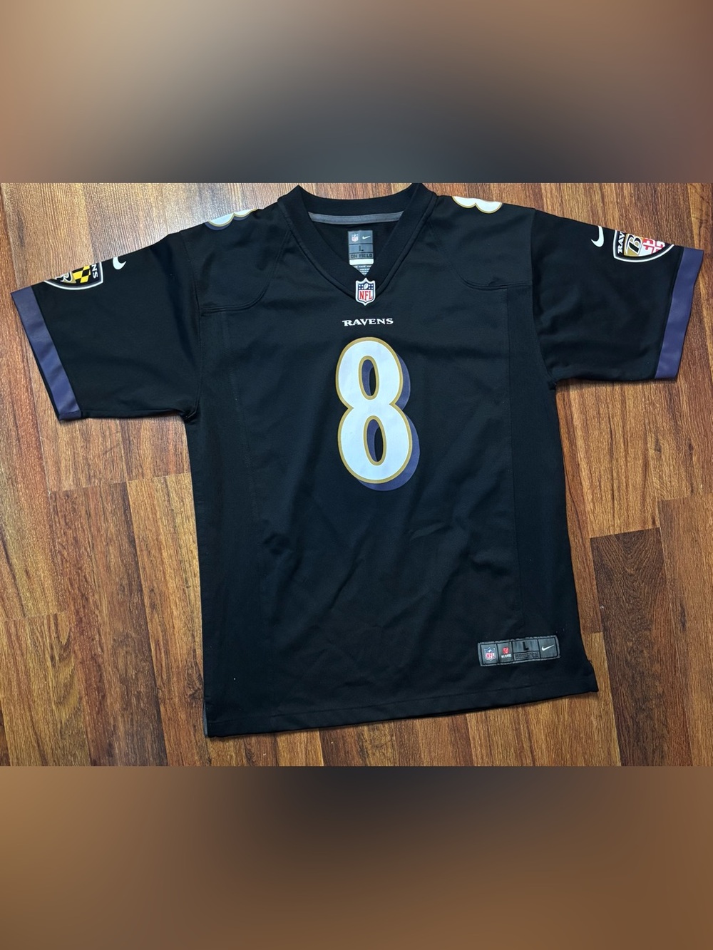 NFL Baltimore Ravens Black and Gold Kids Jersey #8